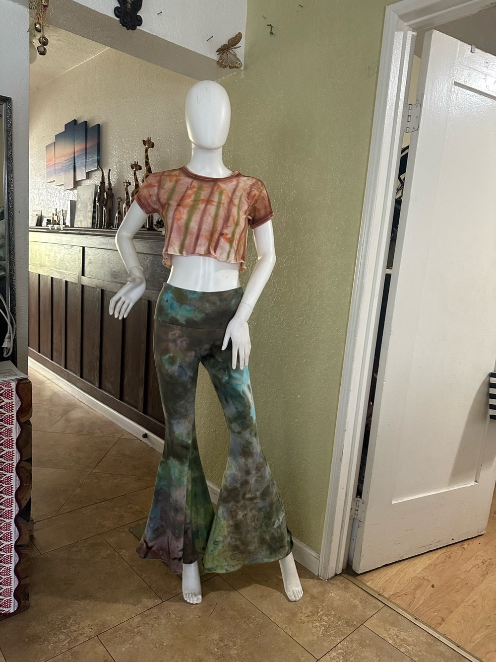 Tie-Dye Boot Flare Pants in Multicolor - Women's High-Waist Flared Leg in seam31